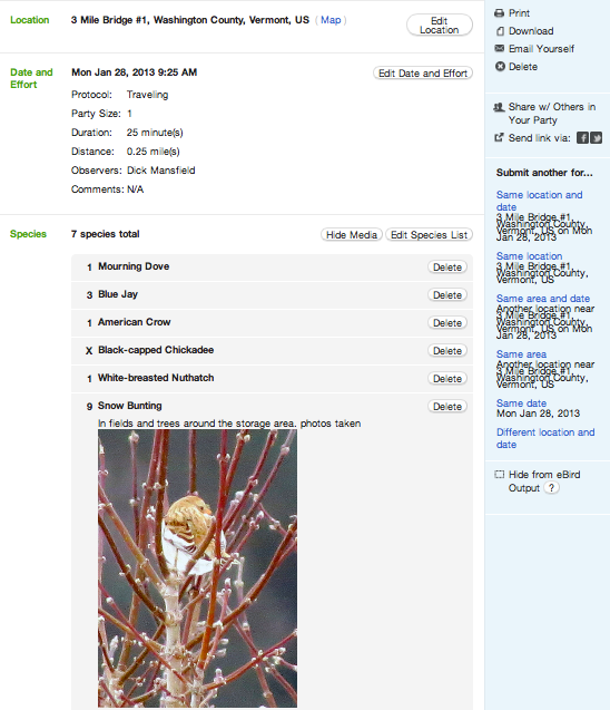 The eBird report I filed this morning.