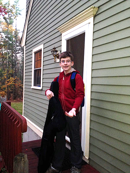 Mac off to school as a thirteen year-old.