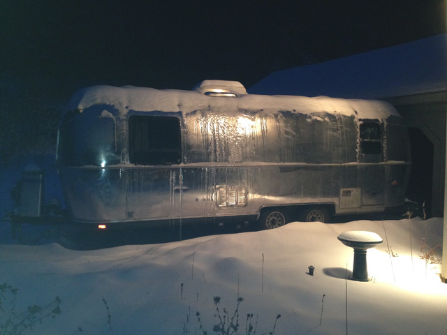The Airstream was covered with ice and snow this morning